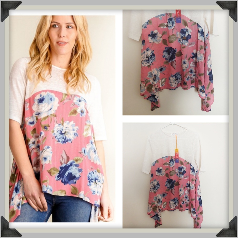 NWT Orange Wonderland Pink Floral Half Sleeve Tee